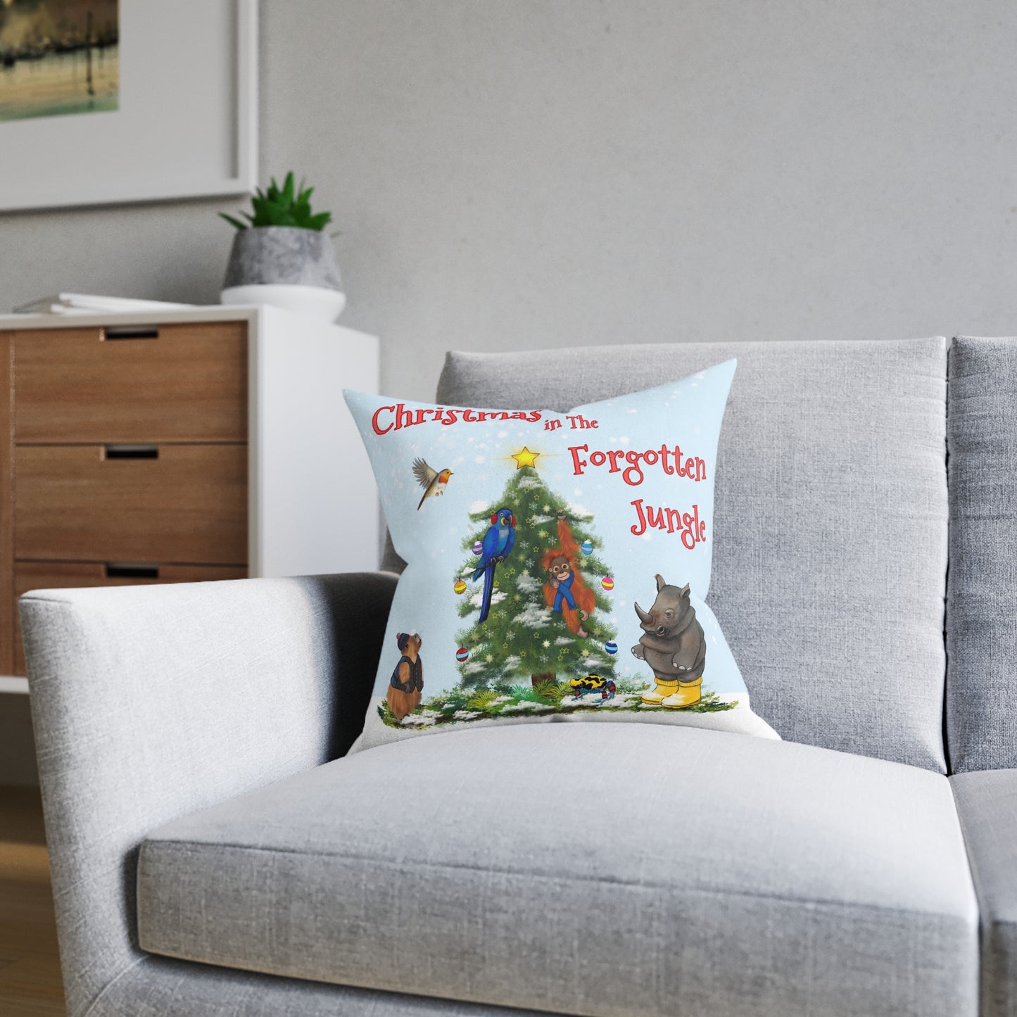 "Christmas in the Forgotten Jungle" Square Throw Pillow