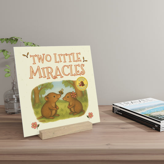 "Two Little Miracles" Nursery Art with Wooden Stand