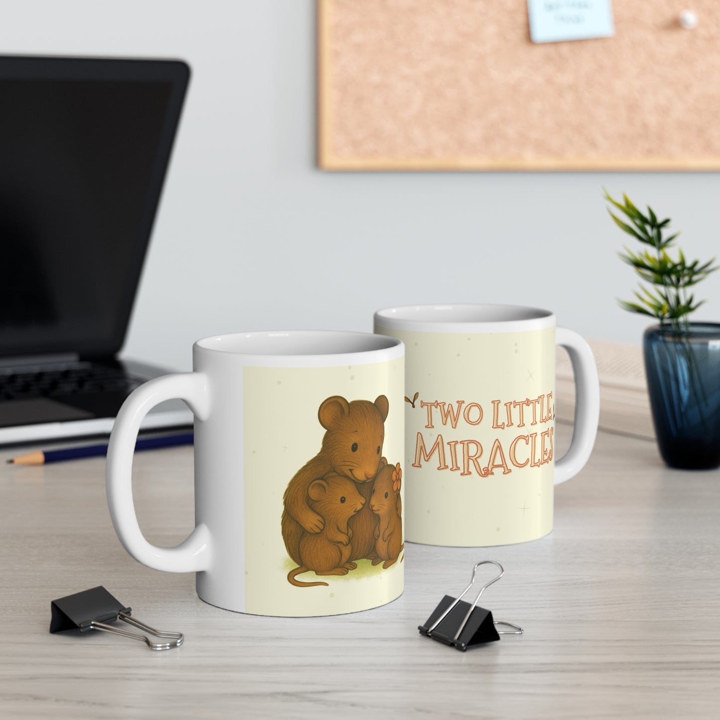 'Two Little Miracles' Ceramic Mug Featuring The Shrew Family - 11oz