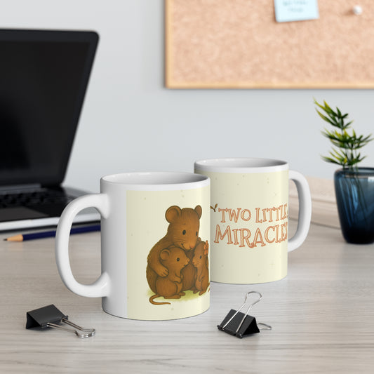 'Two Little Miracles' Ceramic Mug Featuring The Shrew Family - 11oz