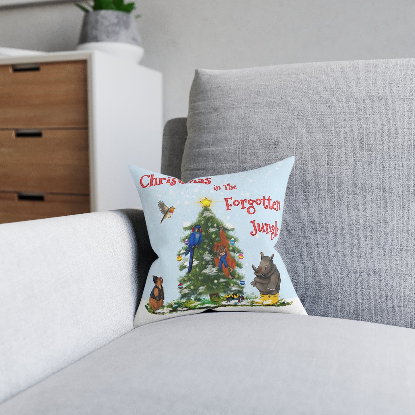 "Christmas in the Forgotten Jungle" Square Throw Pillow