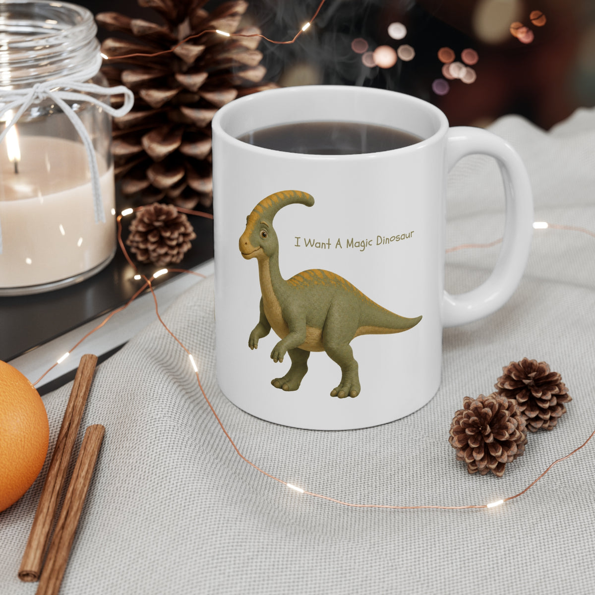 'Hugo Bean - I Want A Magic Dinosaur' Ceramic Mug - 11oz