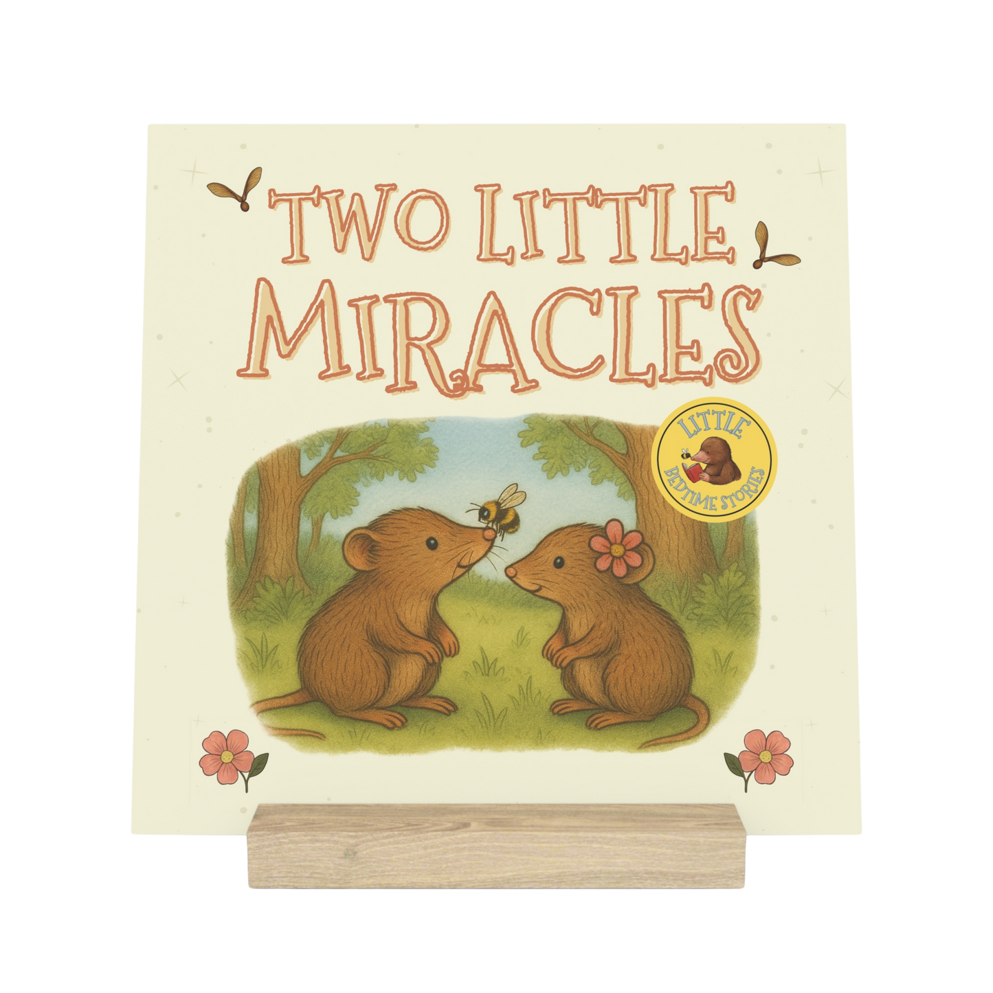 "Two Little Miracles" Nursery Art with Wooden Stand