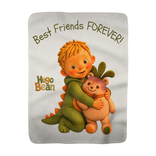Sherpa Blanket - "Best Friends FOREVER!" - Hugo Bean Plush Hug Design