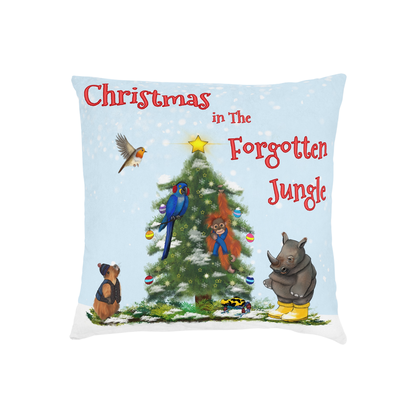 "Christmas in the Forgotten Jungle" Square Throw Pillow
