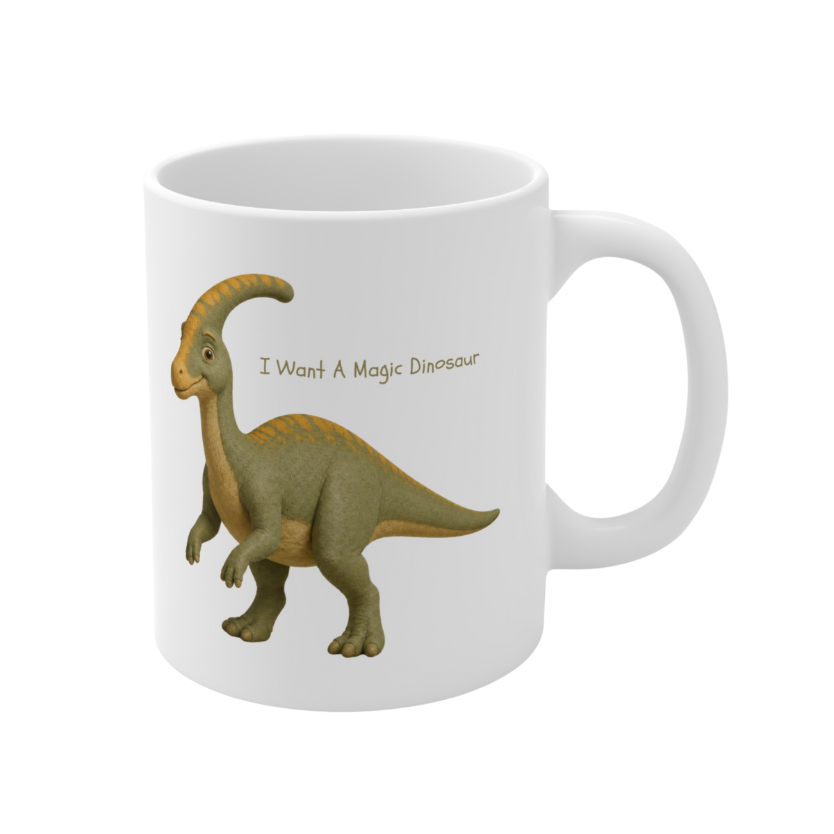 'Hugo Bean - I Want A Magic Dinosaur' Ceramic Mug - 11oz